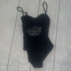 Ree bees black lace one piece swimsuit